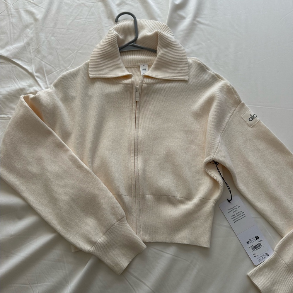 ALO Yoga Scholar Knit Cropped Full Zip Jacket